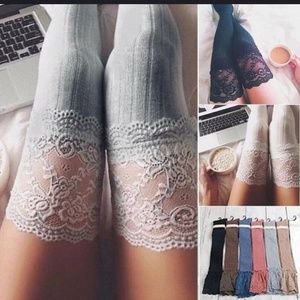 Womens Thigh High Lace Trim Socks
